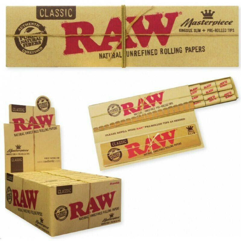 raw masterpiece classic king size slim papers with pre rolled tips 24ct 39426