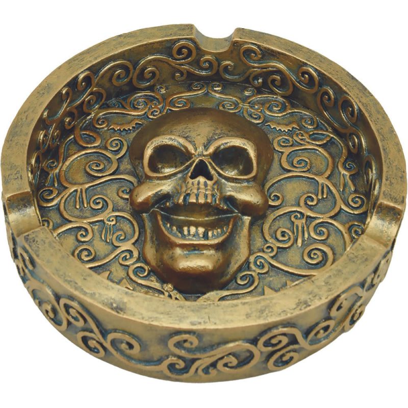 royal bronze skull polystone ashtray 5 35117